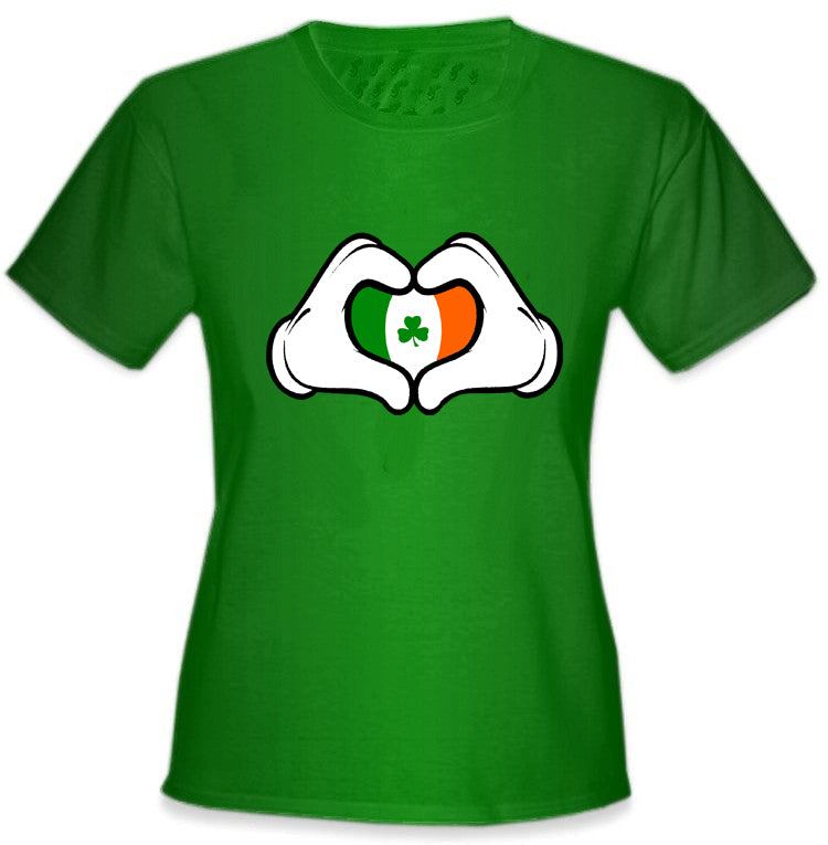 Cartoon Heart Hands Irish Flag Girl's T-Shirt Kelly Green
