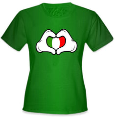 Cartoon Heart Hands Italian Flag Girl's T-Shirt