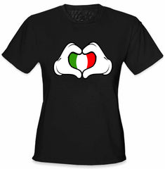 Cartoon Heart Hands Italian Flag Girl's T-Shirt