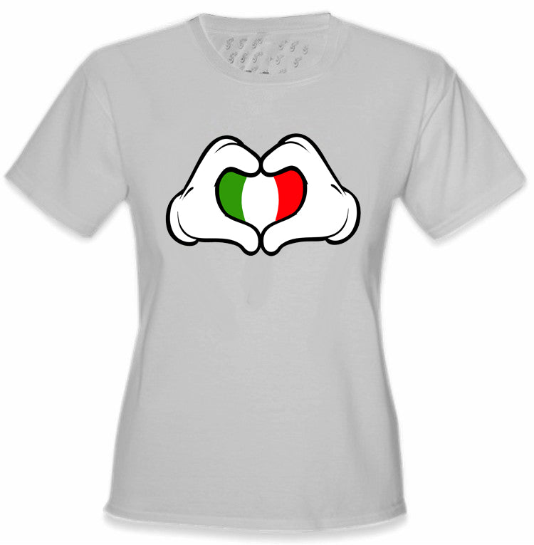 Cartoon Heart Hands Italian Flag Girl's T-Shirt