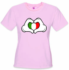 Cartoon Heart Hands Italian Flag Girl's T-Shirt