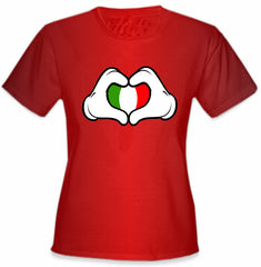 Cartoon Heart Hands Italian Flag Girl's T-Shirt