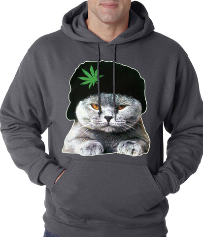 Cat Wearing Pot Leaf Hat Adult Hoodie