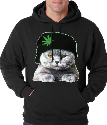 Cat Wearing Pot Leaf Hat Adult Hoodie