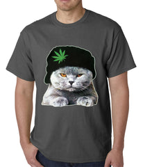 Cat Wearing Pot Leaf Hat Mens T-shirt