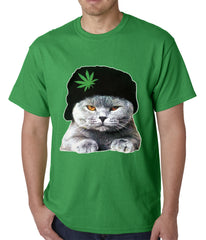 Cat Wearing Pot Leaf Hat Mens T-shirt