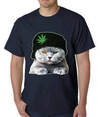 Cat Wearing Pot Leaf Hat Mens T-shirt