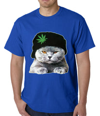 Cat Wearing Pot Leaf Hat Mens T-shirt