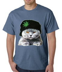 Cat Wearing Pot Leaf Hat Mens T-shirt