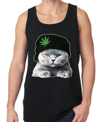 Cat Wearing Pot Leaf Hat Tank Top