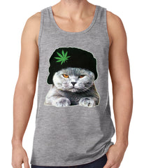 Cat Wearing Pot Leaf Hat Tank Top