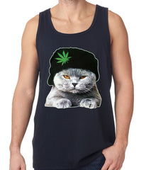 Cat Wearing Pot Leaf Hat Tank Top