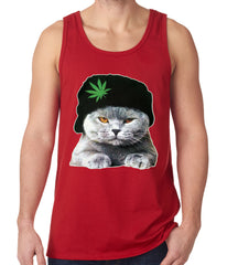 Cat Wearing Pot Leaf Hat Tank Top