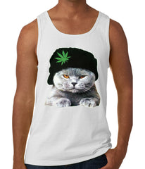 Cat Wearing Pot Leaf Hat Tank Top