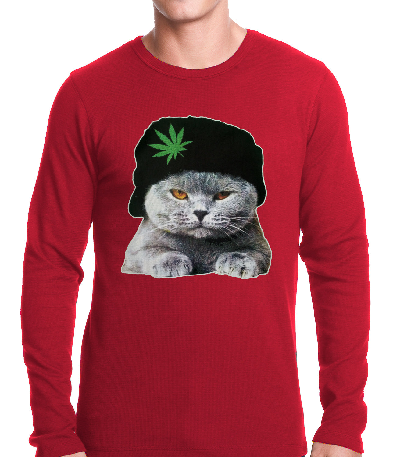 Cat Wearing Pot Leaf Hat Thermal Shirt