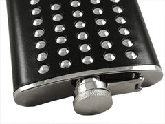 Chrome Studded Leather Wrap Hip Flask