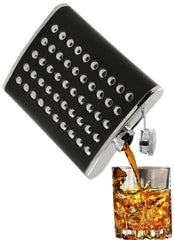 Chrome Studded Leather Wrap Hip Flask