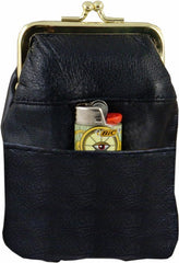 Classic Leather Cigarette Purse with Lighter Holder (Black) (For Regulars And 100's)