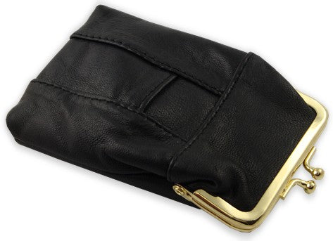 Classic Leather Cigarette Purse with Lighter Holder (Black) (For Regulars And 100's)