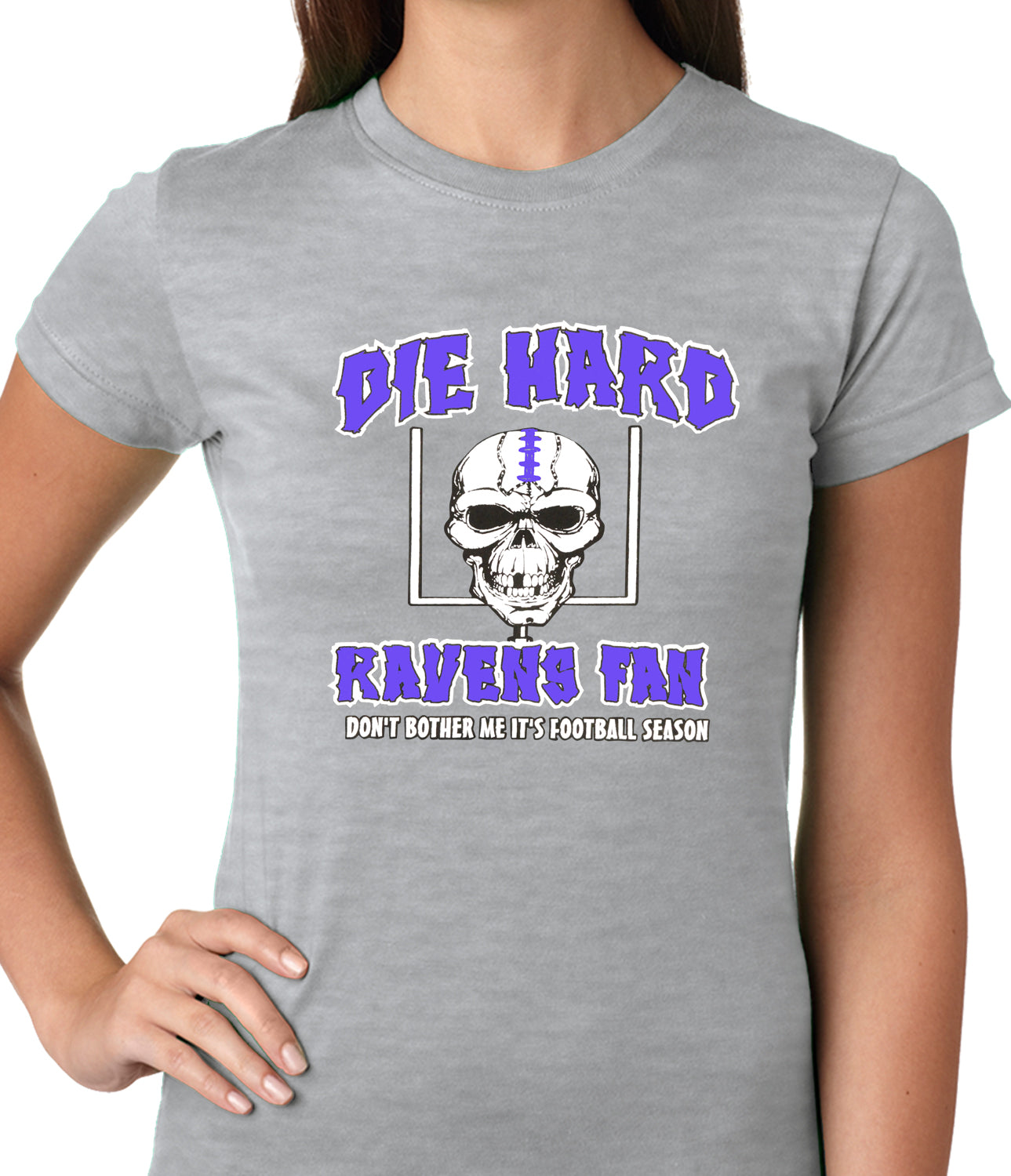 Die Hard Ravens Fan Football Girls T-shirt Heather Grey