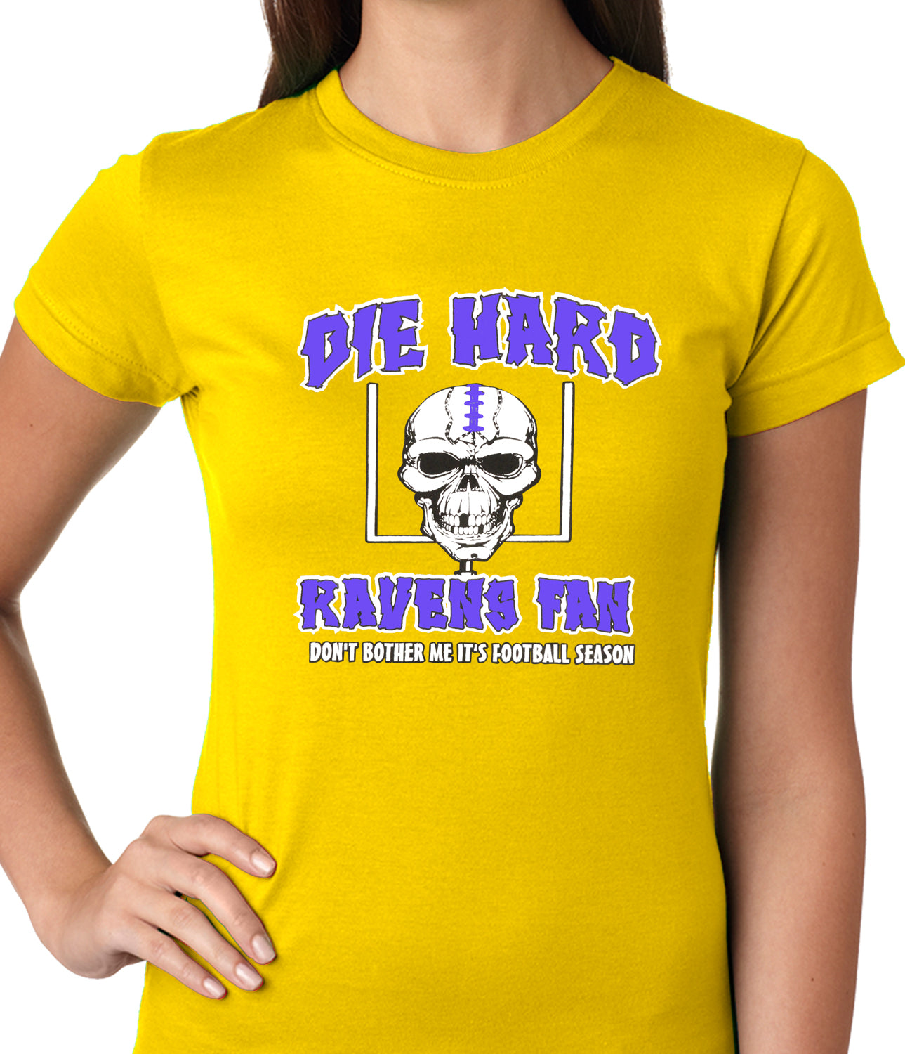 Die Hard Ravens Fan Football Girls T-shirt Yellow