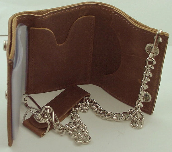 Distressed Natural Brown Leather Chain Wallet –