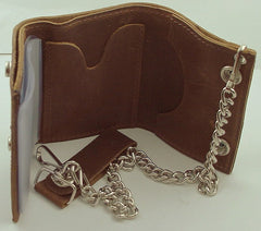 Distressed Natural Brown Leather Chain Wallet