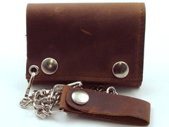 Distressed Natural Brown Leather Chain Wallet 