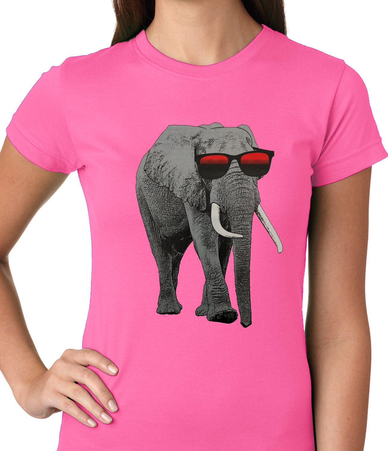 Elephant Wearing Sunglasses Ladies T-shirt