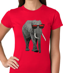 Elephant Wearing Sunglasses Ladies T-shirt