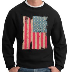 Faded and Distressed American Flag with Hot Pink Stripes Crew Neck Sweatshirt