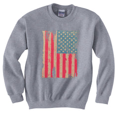 Faded and Distressed American Flag with Hot Pink Stripes Crew Neck Sweatshirt