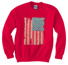 Faded and Distressed American Flag with Hot Pink Stripes Crew Neck Sweatshirt