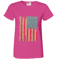 Faded and Distressed American Flag with Hot Pink Stripes Girl's T-Shirt
