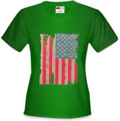 Faded and Distressed American Flag with Hot Pink Stripes Girl's T-Shirt