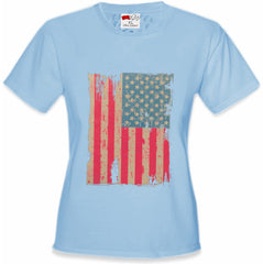 Faded and Distressed American Flag with Hot Pink Stripes Girl's T-Shirt