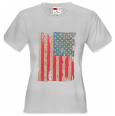 Faded and Distressed American Flag with Hot Pink Stripes Girl's T-Shirt