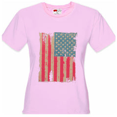 Faded and Distressed American Flag with Hot Pink Stripes Girl's T-Shirt