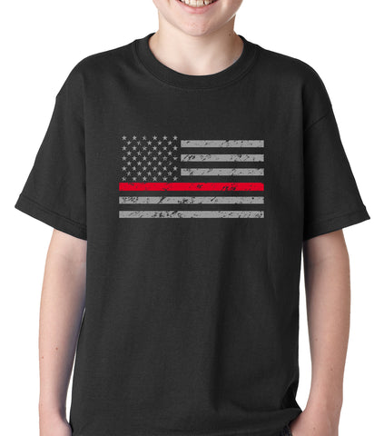 Firefighter Thin Red Line American Flag - Support Firefighter Department Horizontal Kids T-shirt