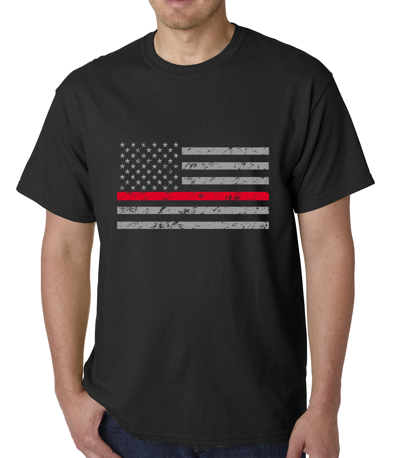 Firefighter Thin Red Line American Flag - Support Firefighter Department Horizontal Mens T-shirt