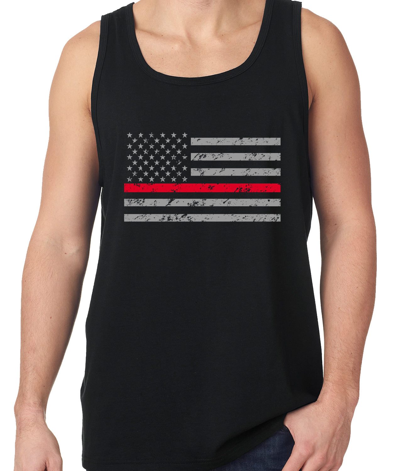 Firefighter Thin Red Line American Flag - Support Firefighter Department Horizontal Tank Top