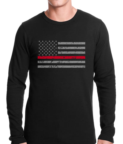 Firefighter Thin Red Line American Flag - Support Firefighter Department Horizontal Thermal Shirt