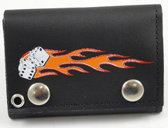 Flaming Dice Genuine Leather Chain Wallet