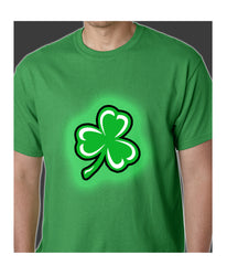 Flashing Light Up Shamrock Mens T-shirt (Irish Kelly Green)