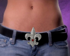 Fleur Di Lis Rhinestone Belt Buckle With FREE Leather Belt