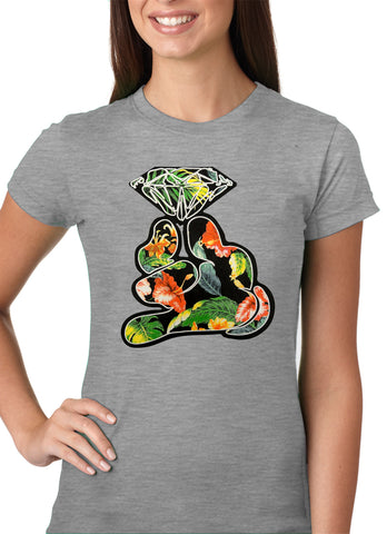 Floral Cartoon Diamond Hand Girls T-shirt