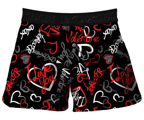 Fun Boxer - Graffiti Love Valentines Day Boxer Shorts (Black)