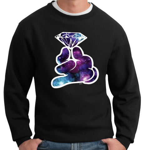 Galaxy Cartoon Hand Holding Diamond Crew Neck Sweatshirt