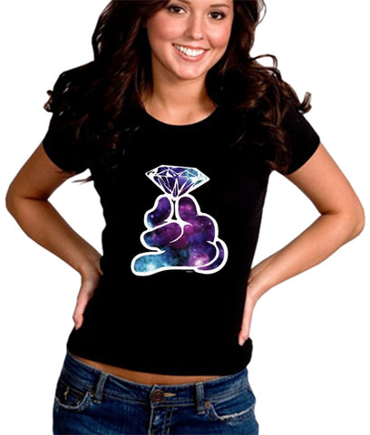 Galaxy Cartoon Hand Holding Diamond Girl's T-Shirt