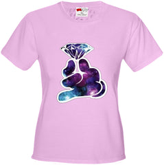 Galaxy Cartoon Hand Holding Diamond Girl's T-Shirt